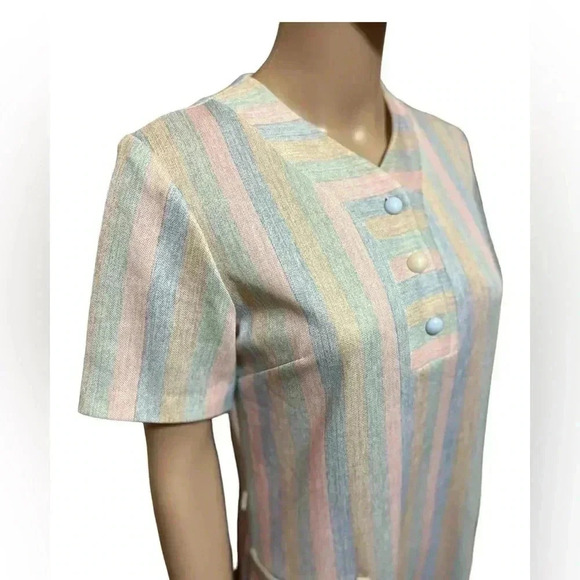 Vintage A Nancy Frock pastel striped shift/tunic 60’s dress-L - Picture 4 of 11